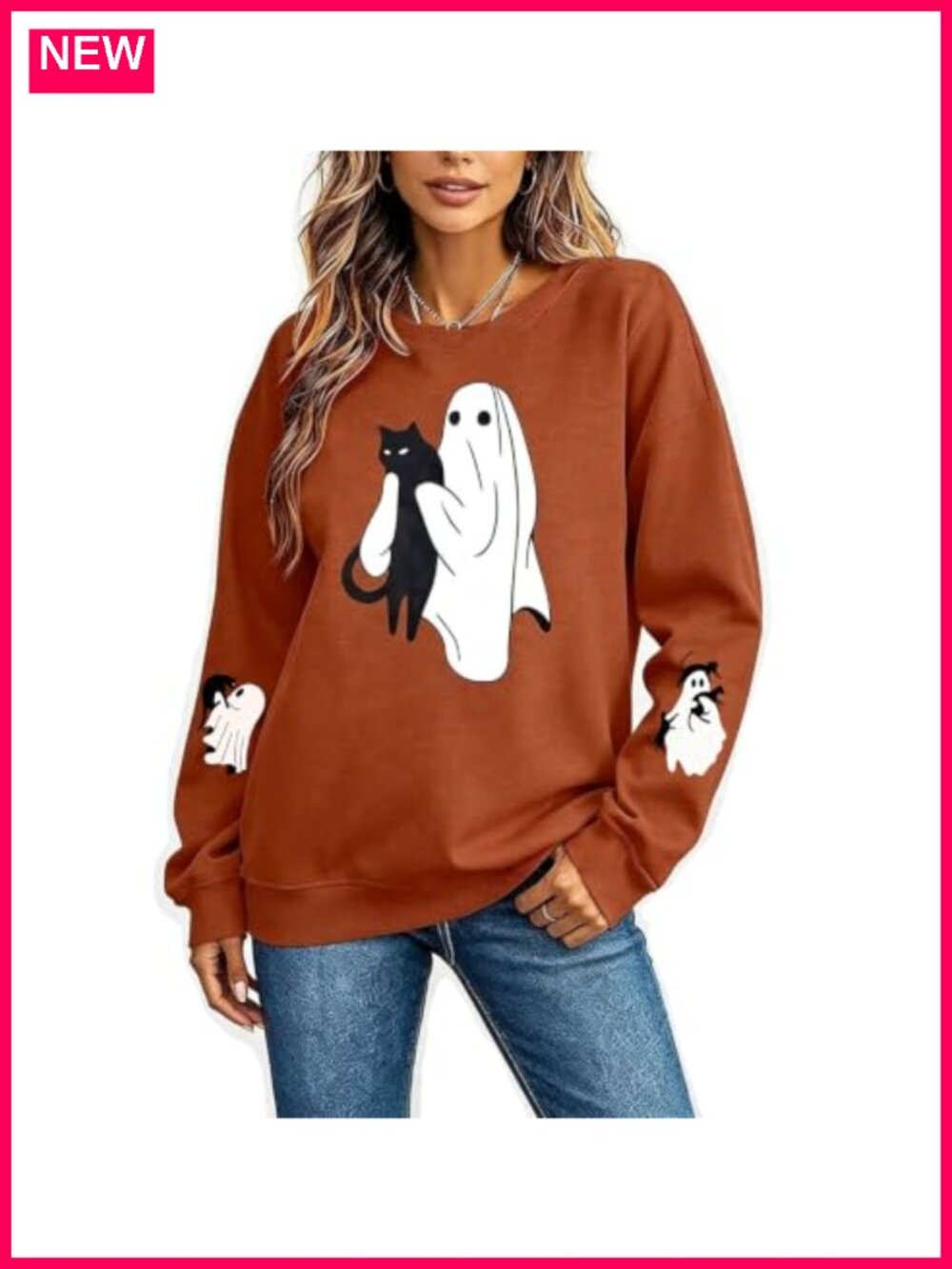 Women's Halloween Ghost Sweatshirt Long Sleeve Crew Neck Pullover